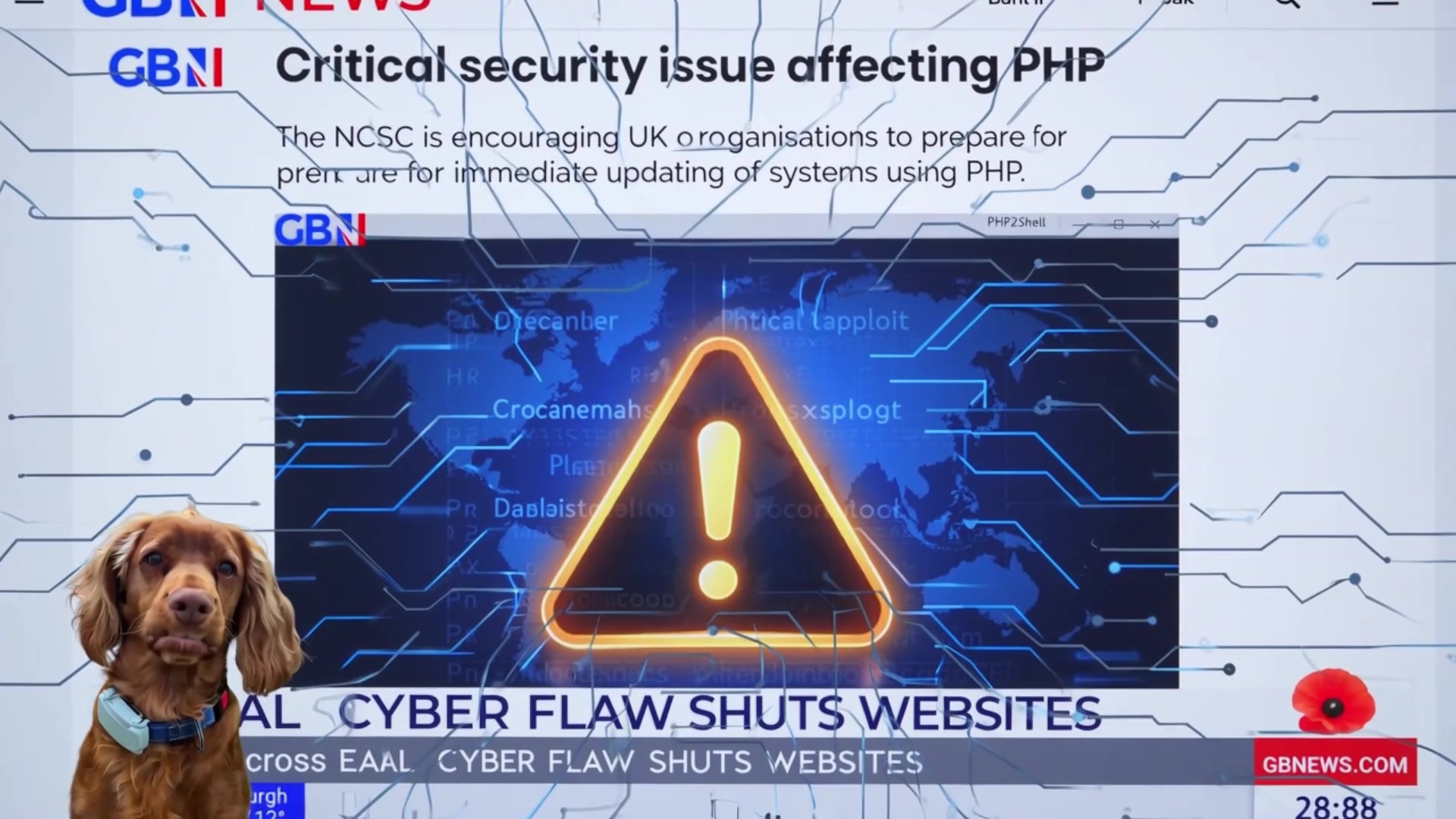 Baxter beside a PHP2Shell website security warning