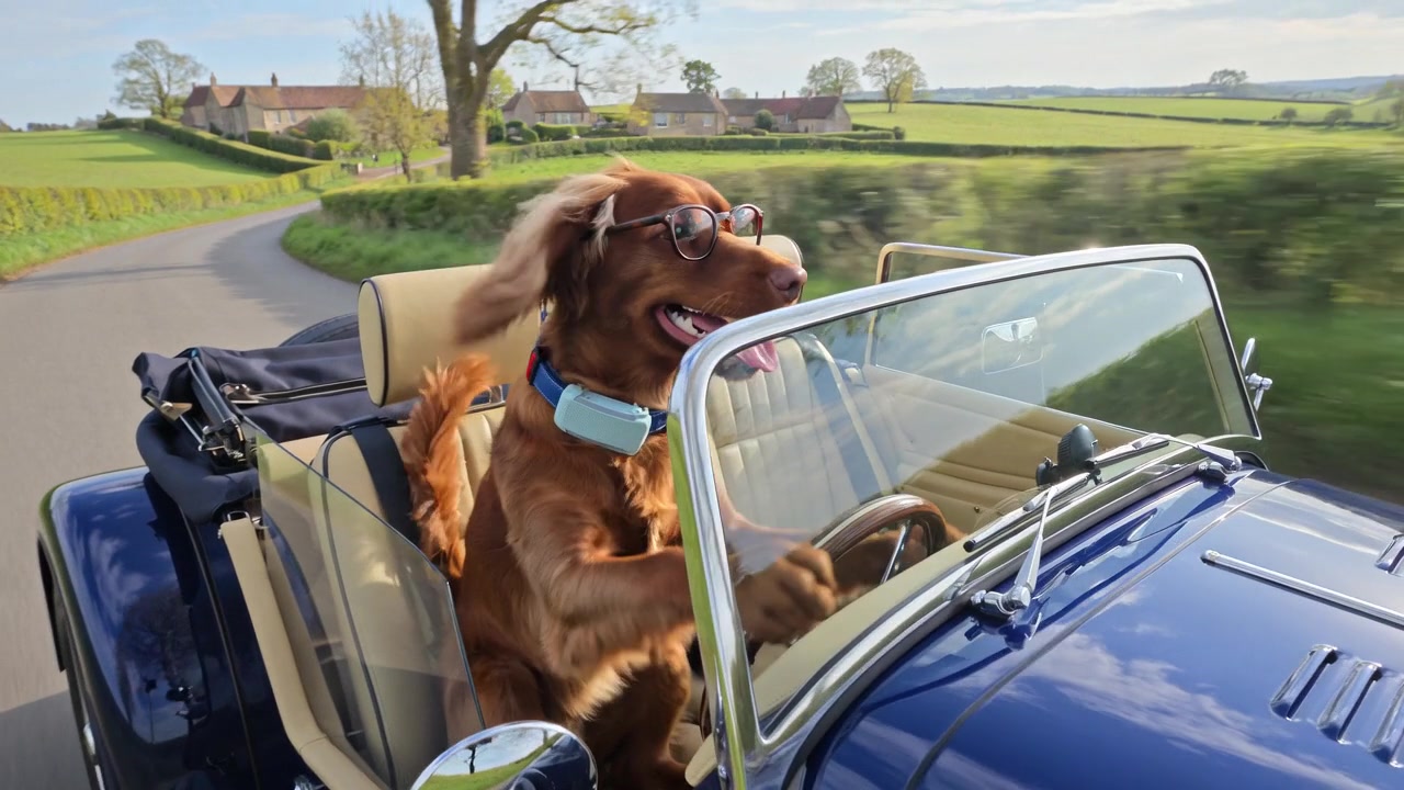 Baxter at the wheel of a Morgan Plus 4