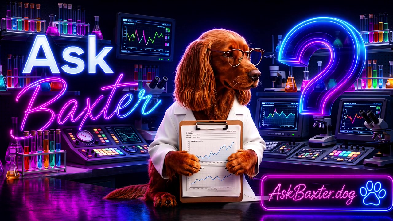 Baxter the scientist holding research results in a neon laboratory